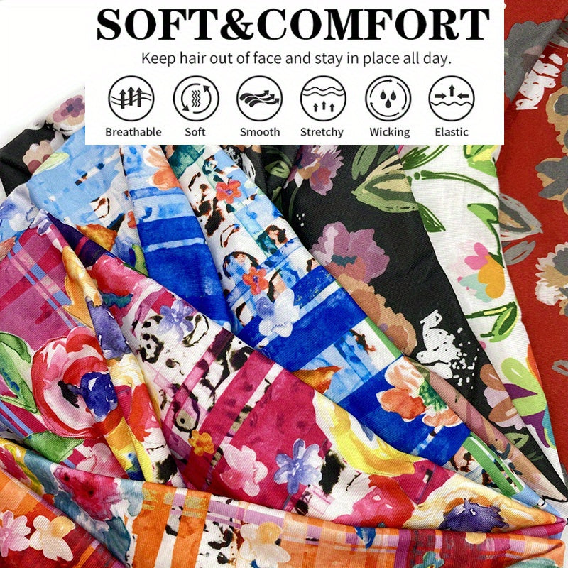 Tie Dye Flower Print Knotted Headband Ladies Sports Widening Fitness Yoga Headband Bundle Boho Style Hairband