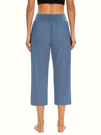 Plus Size Womens Capri Pants - Comfortable Solid Waistband, High Rise Skinny Fit - Fashionable for Casual Wear & Fitness