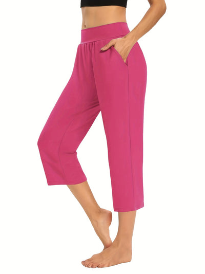 Plus Size Womens Capri Pants - Comfortable Solid Waistband, High Rise Skinny Fit - Fashionable for Casual Wear & Fitness