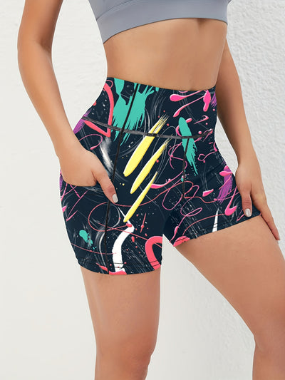 Women's High Waist Marble Printed Shorts - Slim Fit, Lift Hip, Yoga Workout Shorts - Polyester & Spandex Blend - For Fitness Enthusiasts & Yoga Lovers - Perfect for Gym, Outdoor Workouts & Everyday Wear