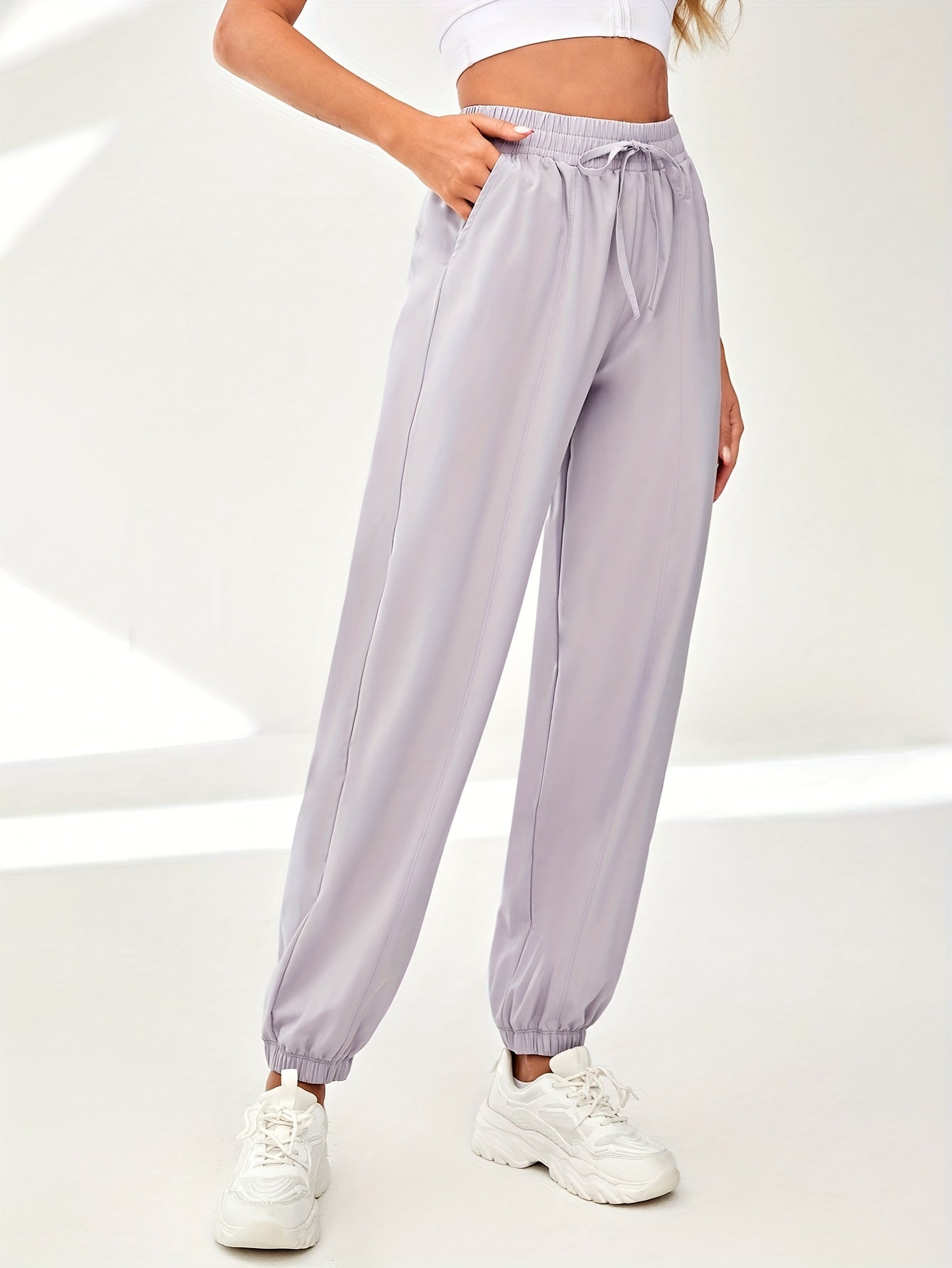 Stretchy Comfort Fit Joggers - Quick Drying, Slant Pockets, Elastic Waistband, Breathable, Moisture-Wicking, Womens Activewear for Fitness, Yoga, Running, and Outdoor Activities