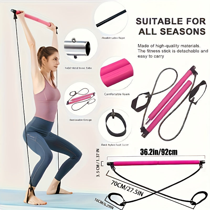 Stainless Steel 1pc Lingpeng Pilates Bar Kit - Colorful Resistance Bands for Home Gym, Yoga, Squats & Full Body Shaping - Lightweight, Easy to Assemble & Carry, Gym Accessories for Men & Women