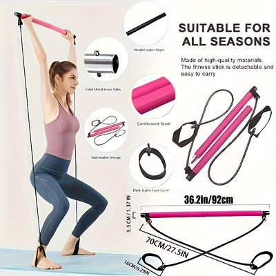 Stainless Steel 1pc Lingpeng Pilates Bar Kit - Colorful Resistance Bands for Home Gym, Yoga, Squats & Full Body Shaping - Lightweight, Easy to Assemble & Carry, Gym Accessories for Men & Women
