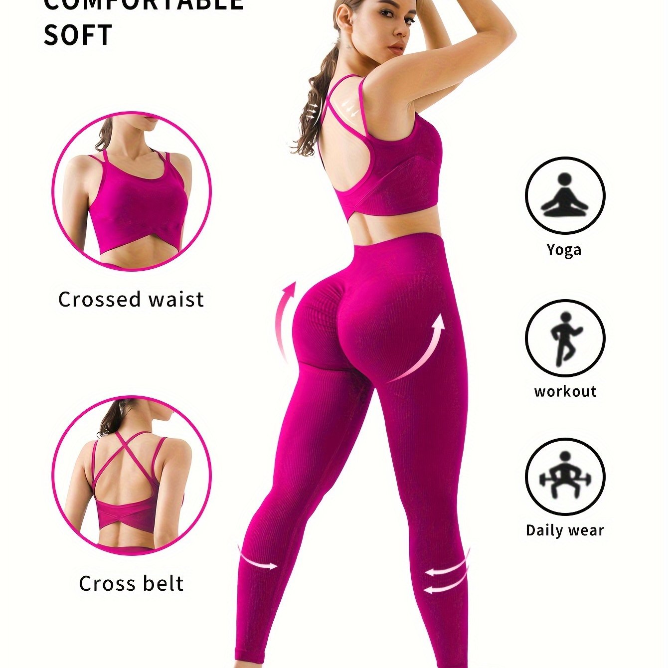 High-Waist Seamless Yoga Leggings with Butt Lifting & Cross-Back Design - Stretchy, Comfortable Activewear for Women, Perfect for Yoga & Fitness Workouts, Workout Leggings | Highwaist Leggings | Comfortable Fit