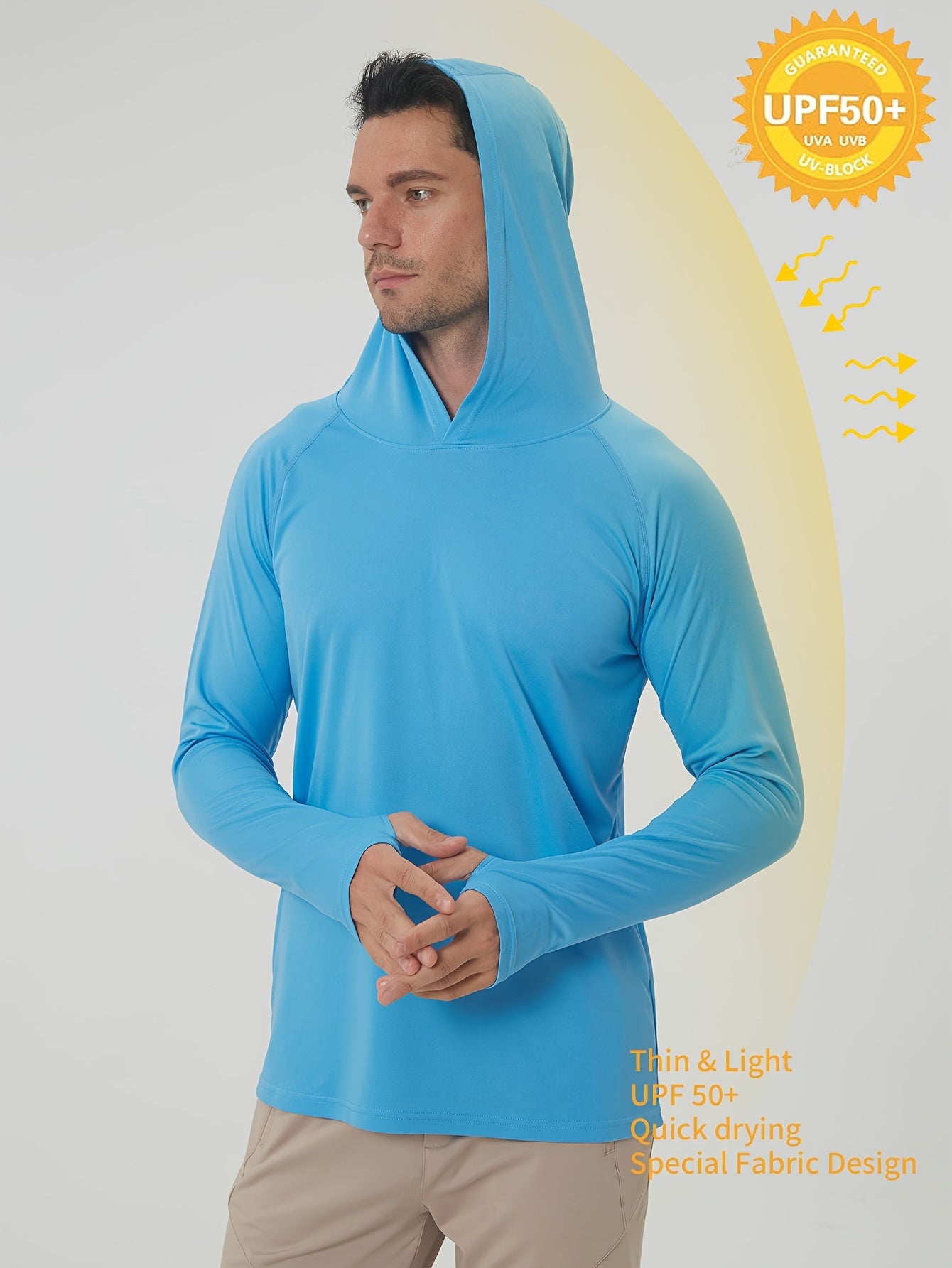 Men's UPF50+ Sun Protection Hoodie - Lightweight Quick-Dry Rash Guard, Breathable Long Sleeve UV Shirt for Fishing, Hiking, Yoga & Running, Olive Green, Machine Washable, Sports Apparel, Sporty Design, Durable Construction, A