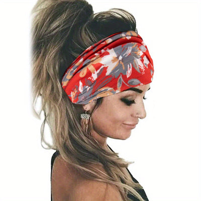 Tie Dye Flower Print Knotted Headband Ladies Sports Widening Fitness Yoga Headband Bundle Boho Style Hairband