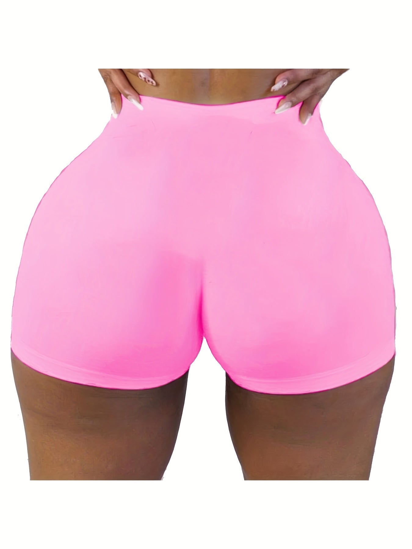 [High Waist Skinny Shorts] Solid High Waist Skinny Shorts, Casual Stretchy Yoga Shorts For Spring & Summer, Women's Clothing