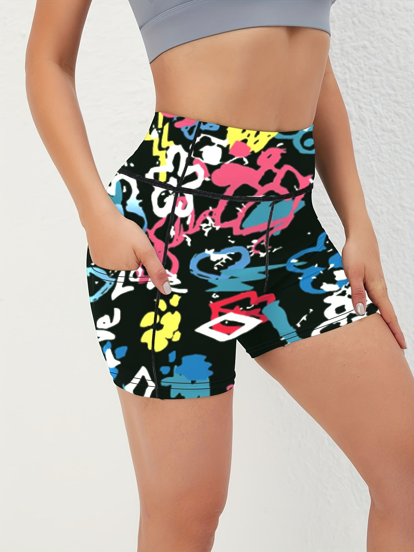 Women's High Waist Marble Printed Shorts - Slim Fit, Lift Hip, Yoga Workout Shorts - Polyester & Spandex Blend - For Fitness Enthusiasts & Yoga Lovers - Perfect for Gym, Outdoor Workouts & Everyday Wear