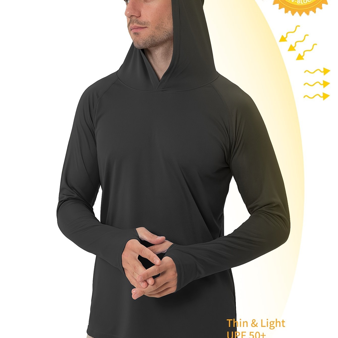 Men's UPF50+ Sun Protection Hoodie - Lightweight Quick-Dry Rash Guard, Breathable Long Sleeve UV Shirt for Fishing, Hiking, Yoga & Running, Olive Green, Machine Washable, Sports Apparel, Sporty Design, Durable Construction, A