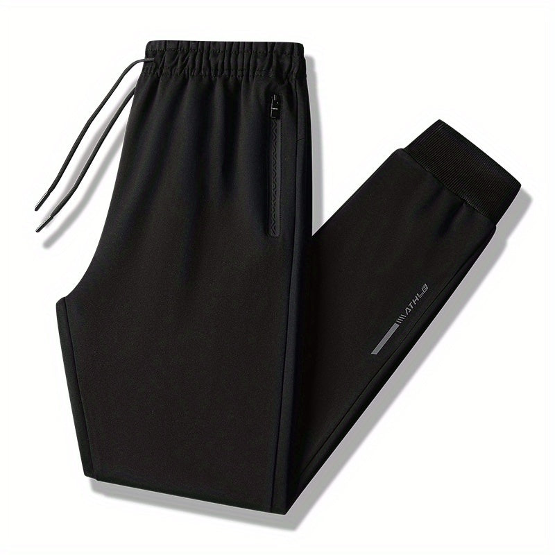 Lightweight Breathable Sports Pants Joggers, Men's Casual Slightly Stretch Zipper Pockets Sweatpants For All Seasons Fitness