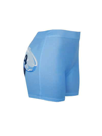 Letter Print Skinny Shorts, Casual Yoga Shorts For Spring & Summer, Women's Clothing