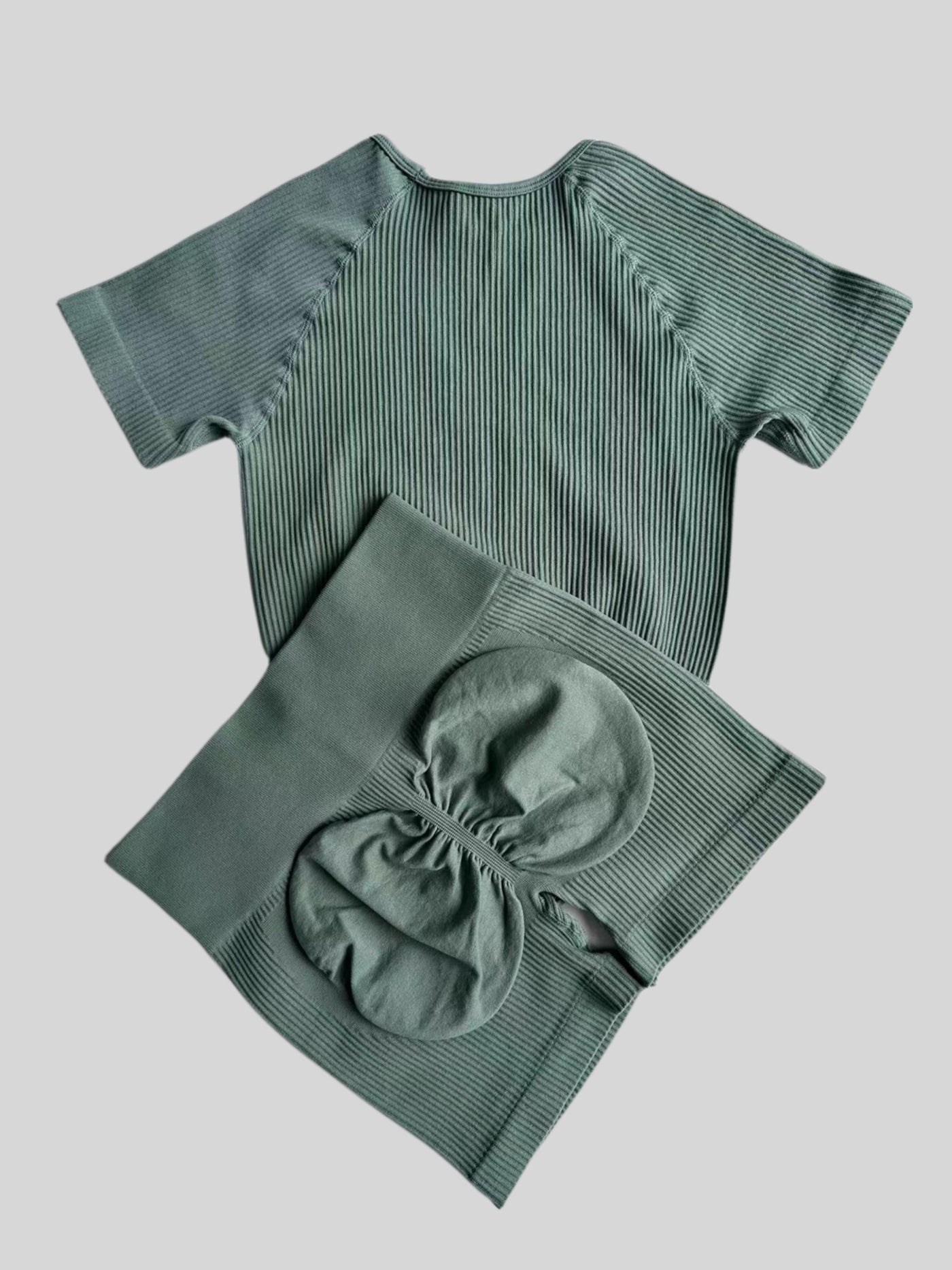 Seamless Butt Lifting Fitness Shorts and Yoga Short Sleeve Set