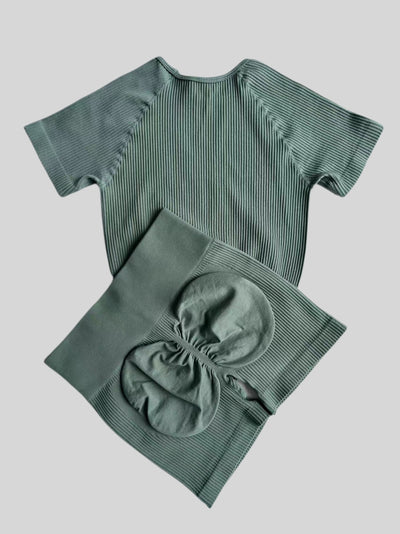 Seamless Butt Lifting Fitness Shorts and Yoga Short Sleeve Set