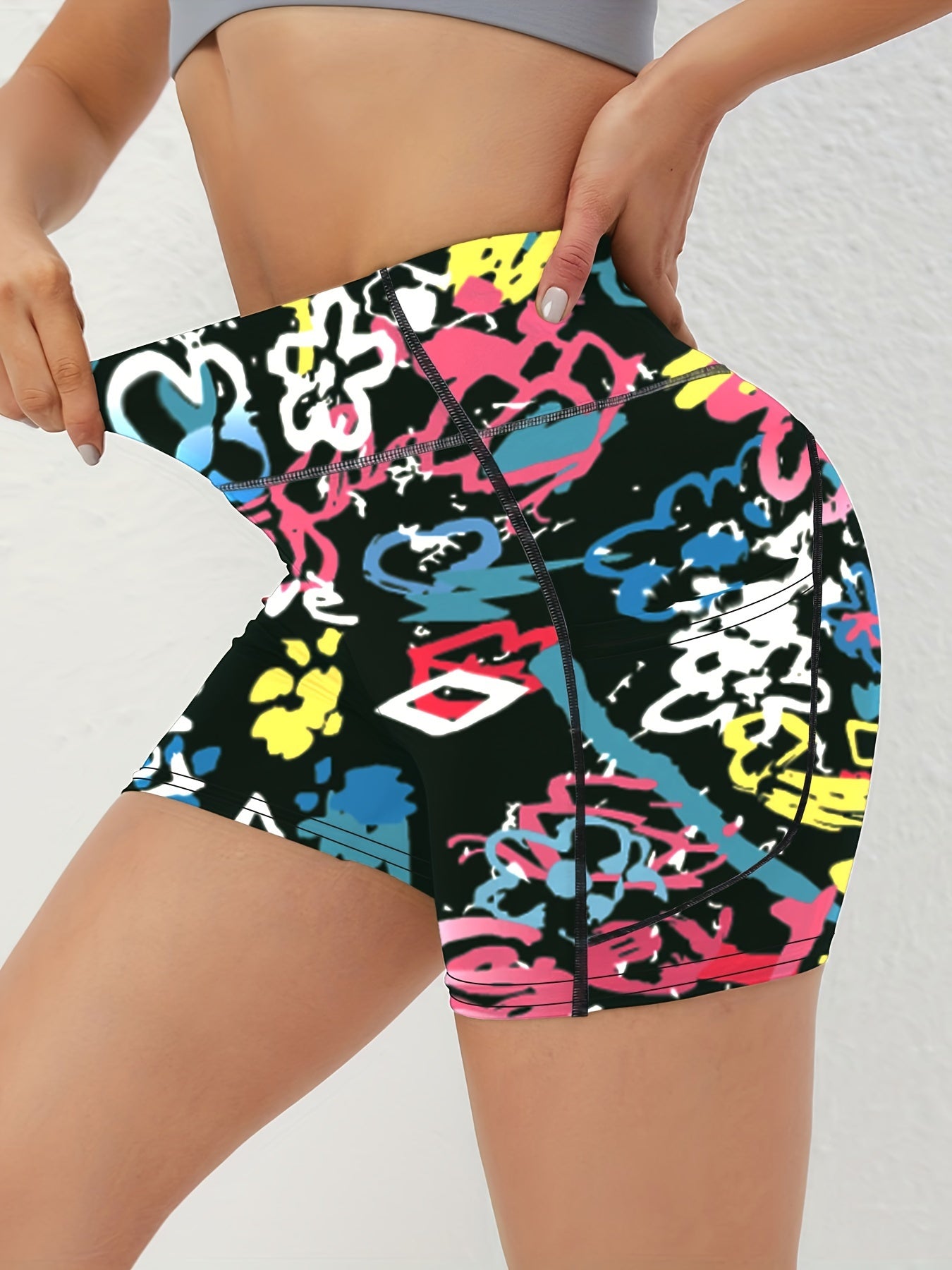 Women's High Waist Marble Printed Shorts - Slim Fit, Lift Hip, Yoga Workout Shorts - Polyester & Spandex Blend - For Fitness Enthusiasts & Yoga Lovers - Perfect for Gym, Outdoor Workouts & Everyday Wear