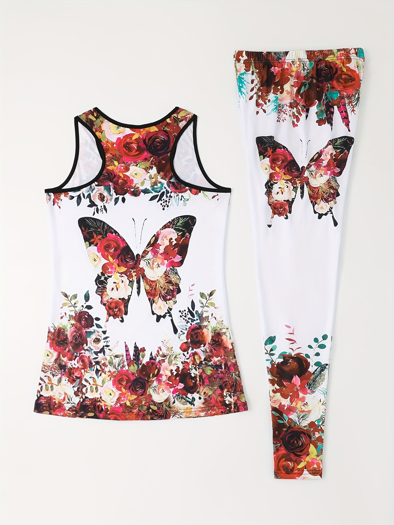 Vibrant 2pcs Set - Women's Casual Fitness Stretchy Fabric Tank Top and High-Waisted Leggings - Breathable Polyester/Spandex Blend, Perfect for Yoga & Casual Attire