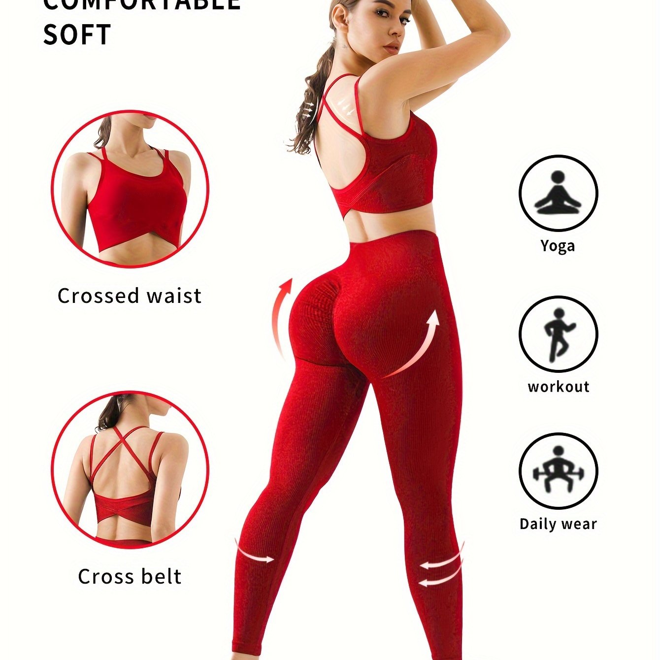 High-Waist Seamless Yoga Leggings with Butt Lifting & Cross-Back Design - Stretchy, Comfortable Activewear for Women, Perfect for Yoga & Fitness Workouts, Workout Leggings | Highwaist Leggings | Comfortable Fit