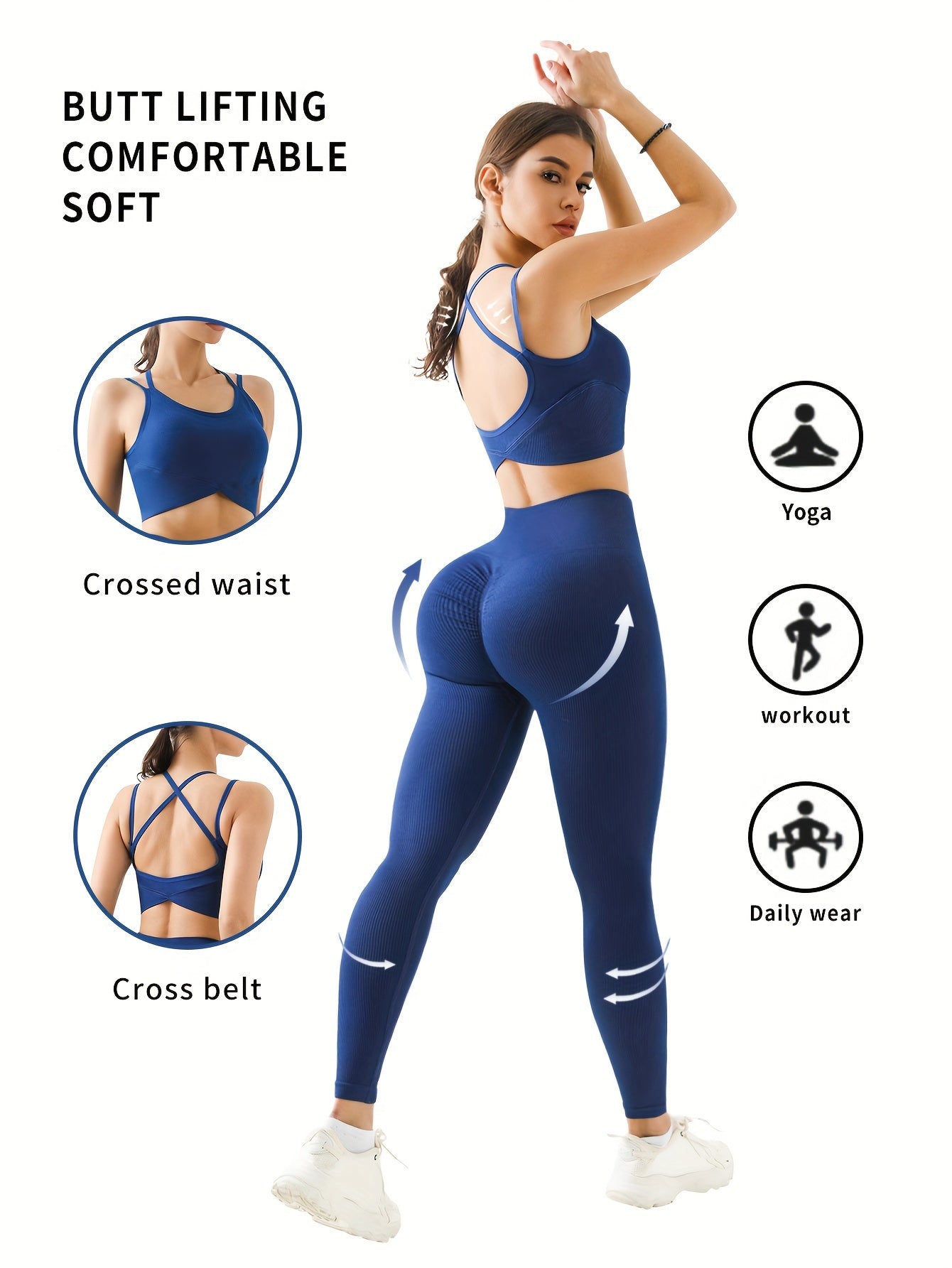 High-Waist Seamless Yoga Leggings with Butt Lifting & Cross-Back Design - Stretchy, Comfortable Activewear for Women, Perfect for Yoga & Fitness Workouts, Workout Leggings | Highwaist Leggings | Comfortable Fit