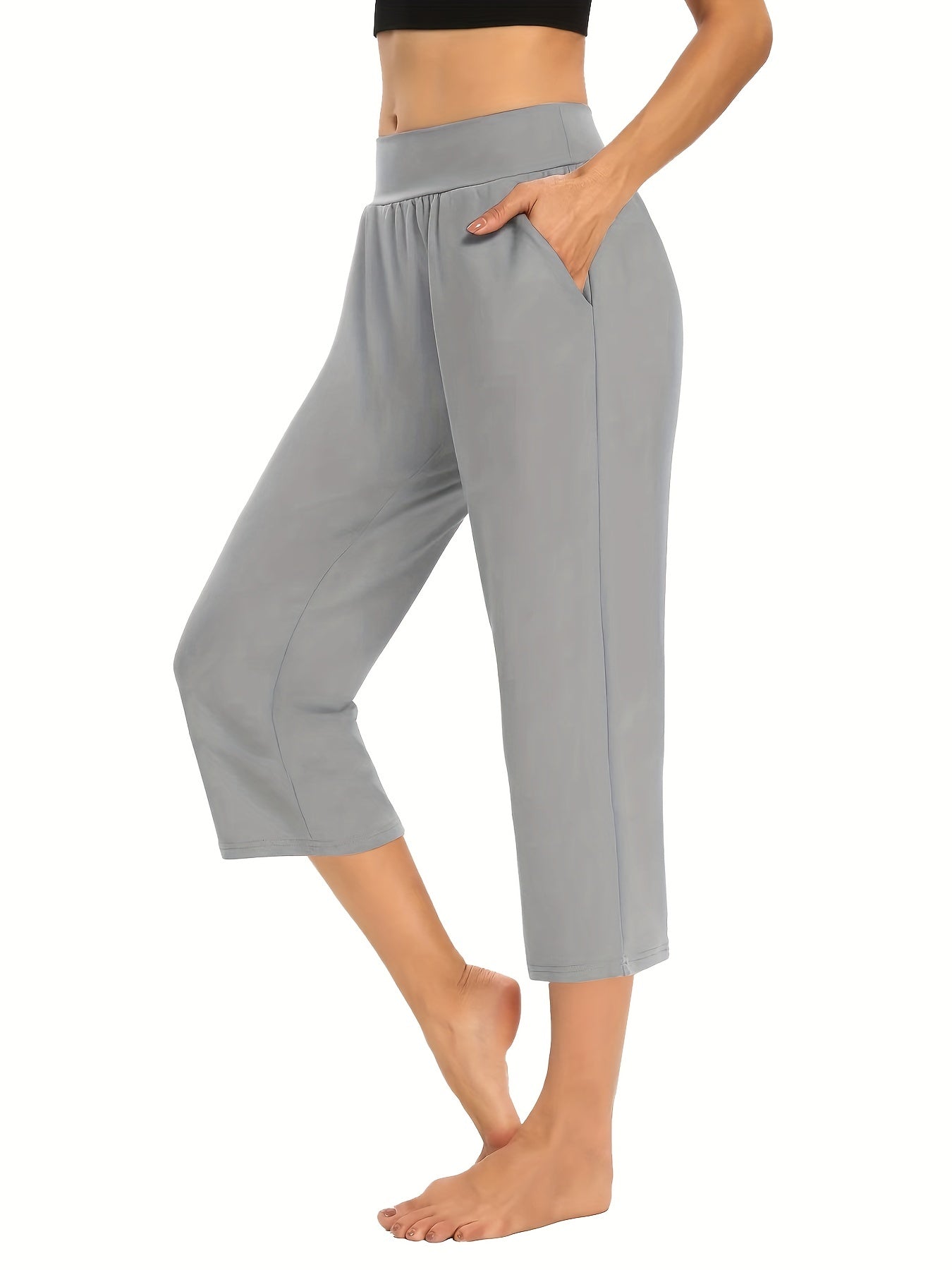 Plus Size Womens Capri Pants - Comfortable Solid Waistband, High Rise Skinny Fit - Fashionable for Casual Wear & Fitness