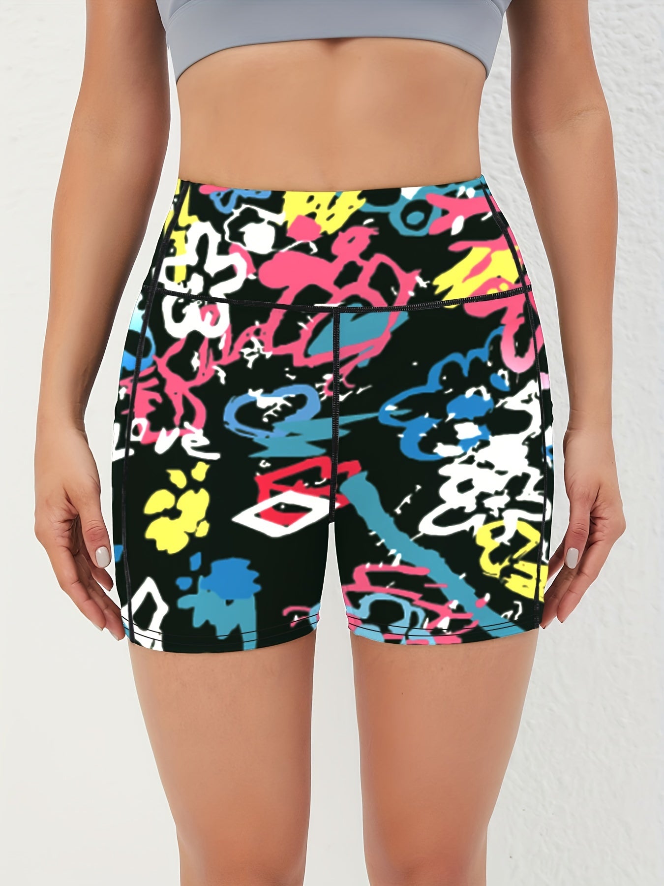 Women's High Waist Marble Printed Shorts - Slim Fit, Lift Hip, Yoga Workout Shorts - Polyester & Spandex Blend - For Fitness Enthusiasts & Yoga Lovers - Perfect for Gym, Outdoor Workouts & Everyday Wear