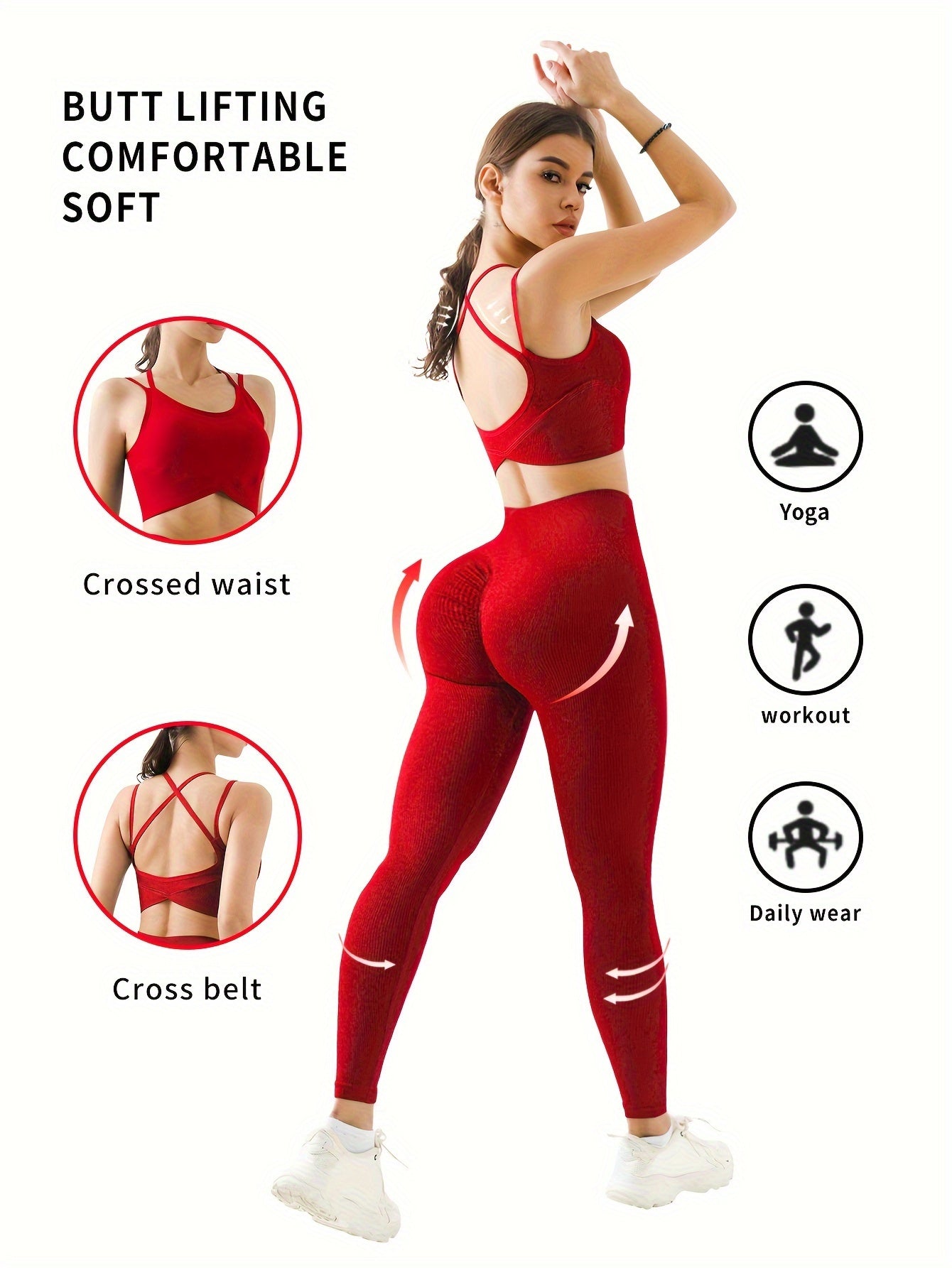 High-Waist Seamless Yoga Leggings with Butt Lifting & Cross-Back Design - Stretchy, Comfortable Activewear for Women, Perfect for Yoga & Fitness Workouts, Workout Leggings | Highwaist Leggings | Comfortable Fit