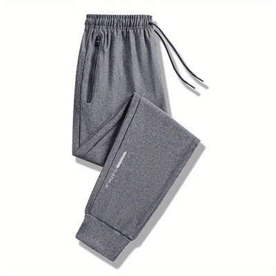 Lightweight Breathable Sports Pants Joggers, Men's Casual Slightly Stretch Zipper Pockets Sweatpants For All Seasons Fitness