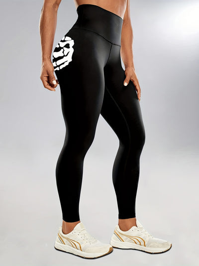 Vibrant Skeleton Hands Printed High Waist Sports Yoga Leggings - Moisture-Wicking, Four-Way Stretch, Comfortable, and Breathable - Perfect for Halloween, Carnival, Music Festival, and Workout Enthusiasts