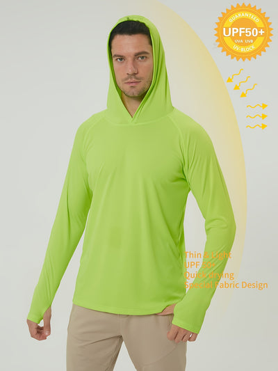Men's UPF50+ Sun Protection Hoodie - Lightweight Quick-Dry Rash Guard, Breathable Long Sleeve UV Shirt for Fishing, Hiking, Yoga & Running, Olive Green, Machine Washable, Sports Apparel, Sporty Design, Durable Construction, A