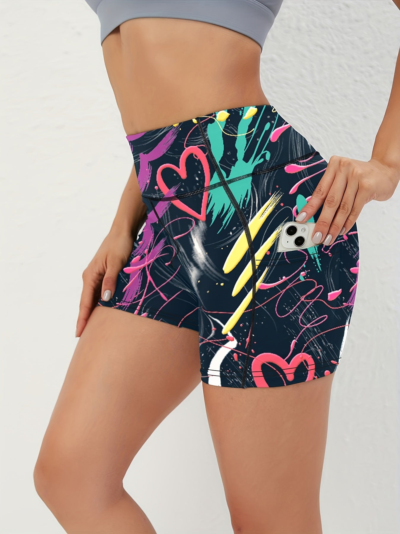 Women's High Waist Marble Printed Shorts - Slim Fit, Lift Hip, Yoga Workout Shorts - Polyester & Spandex Blend - For Fitness Enthusiasts & Yoga Lovers - Perfect for Gym, Outdoor Workouts & Everyday Wear