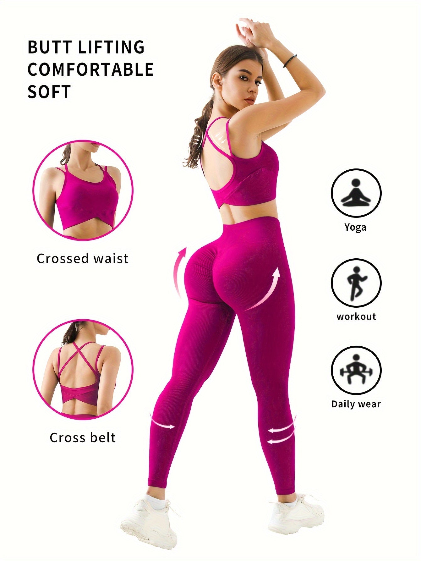 High-Waist Seamless Yoga Leggings with Butt Lifting & Cross-Back Design - Stretchy, Comfortable Activewear for Women, Perfect for Yoga & Fitness Workouts, Workout Leggings | Highwaist Leggings | Comfortable Fit