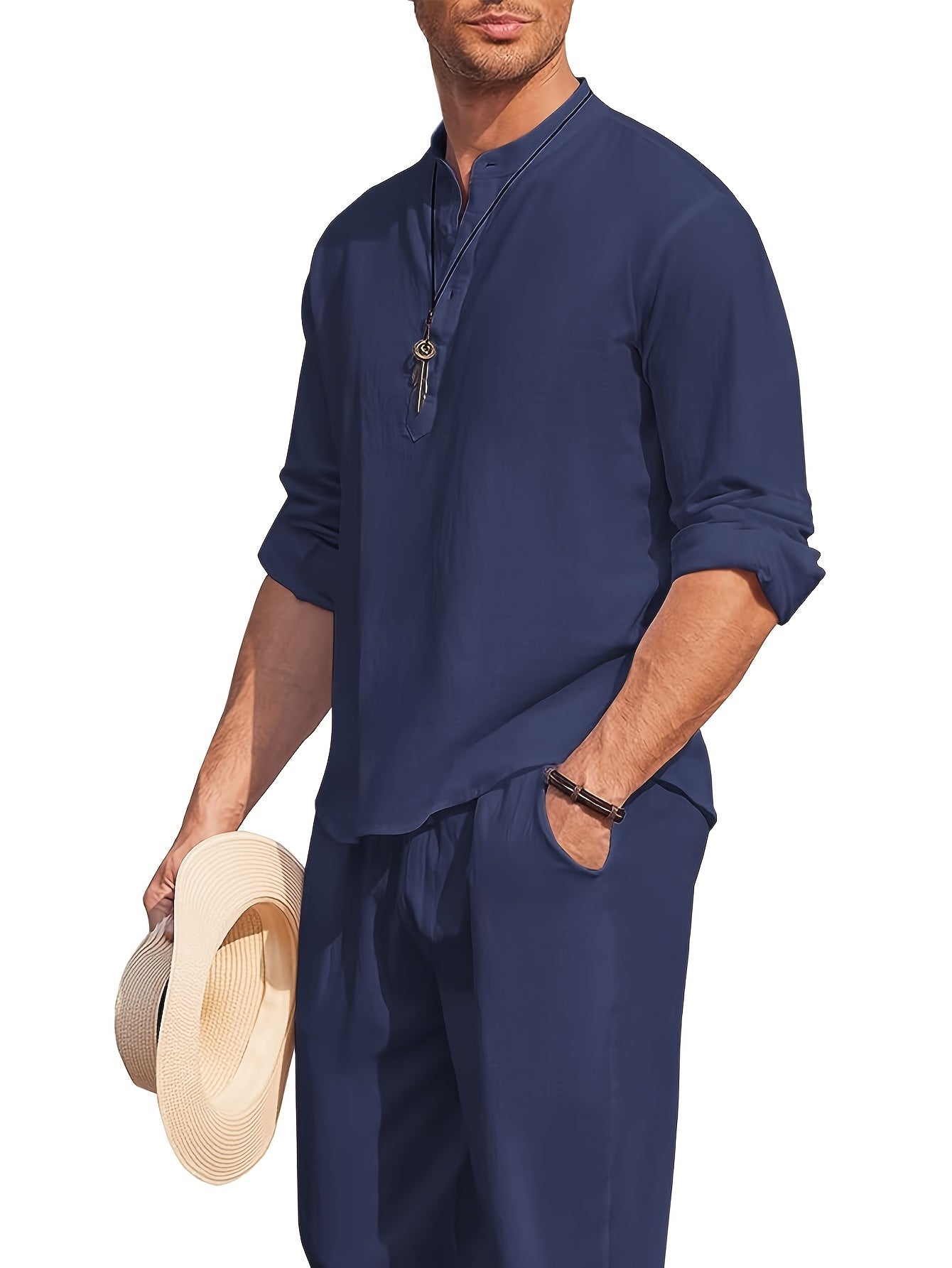 Men'S Bohemian Renaissance Shirt - Loose Fit Long Sleeve Button-Up Blouse, Non-Stretch Fabric for Yoga, Casual Outfits, Formal Events - All-Season Elegant Tops for Men - Easy Care Button Front Closure, Yoga Attire, Hippie Sty