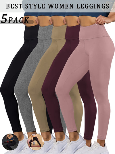 5 Pack Super Soft Leggings for Women, High Waisted Tummy Control No See Through Workout Yoga Running Pants Leggings