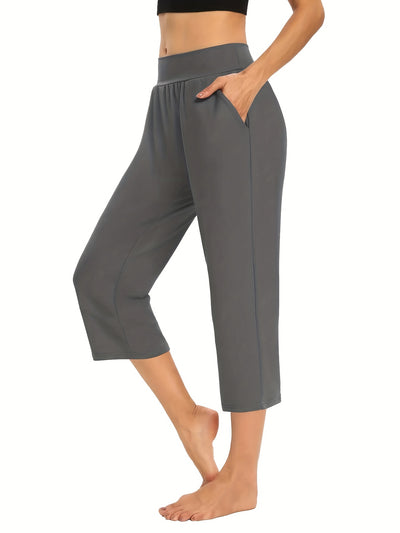 Plus Size Womens Capri Pants - Comfortable Solid Waistband, High Rise Skinny Fit - Fashionable for Casual Wear & Fitness