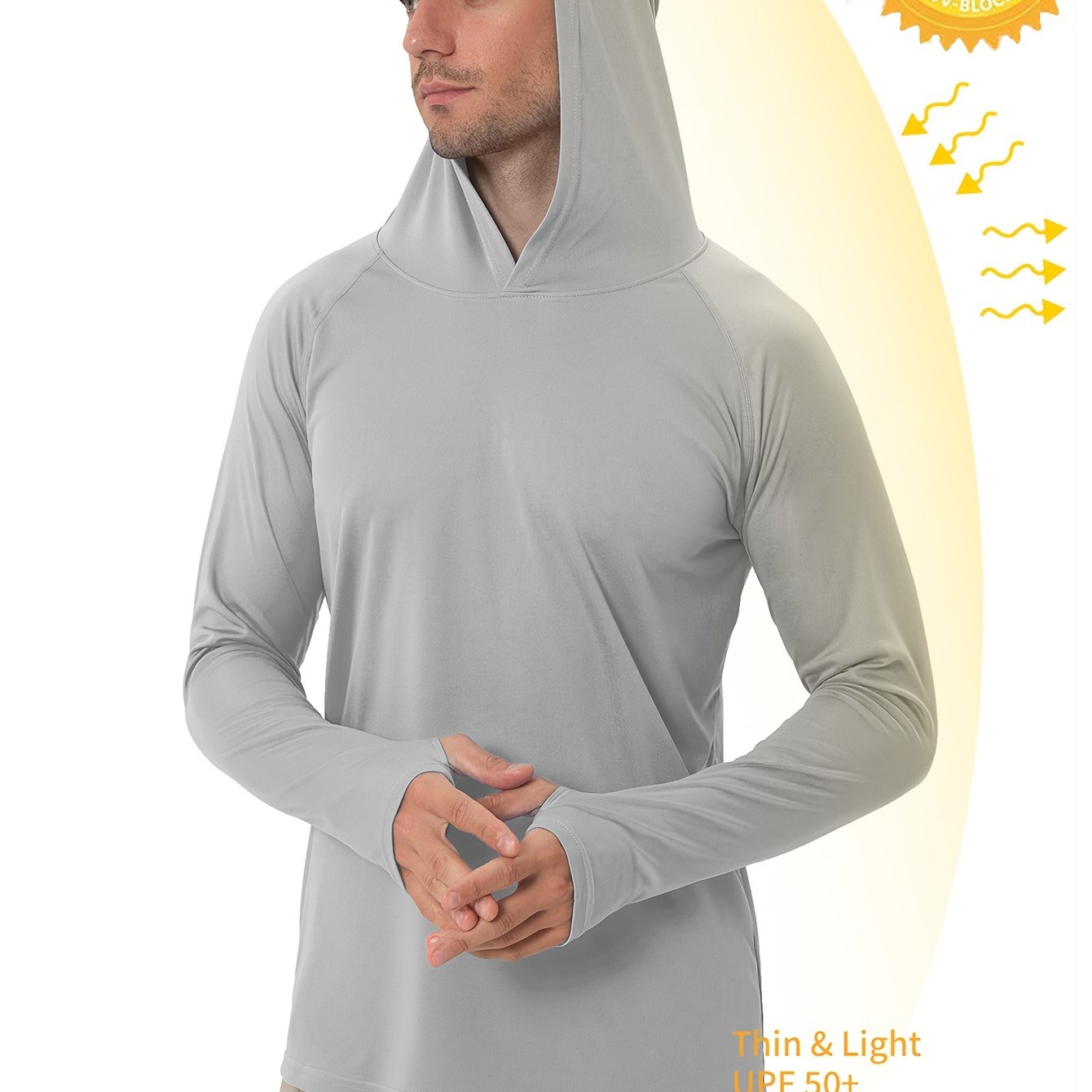 Men's UPF50+ Sun Protection Hoodie - Lightweight Quick-Dry Rash Guard, Breathable Long Sleeve UV Shirt for Fishing, Hiking, Yoga & Running, Olive Green, Machine Washable, Sports Apparel, Sporty Design, Durable Construction, A