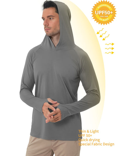 Men's UPF50+ Sun Protection Hoodie - Lightweight Quick-Dry Rash Guard, Breathable Long Sleeve UV Shirt for Fishing, Hiking, Yoga & Running, Olive Green, Machine Washable, Sports Apparel, Sporty Design, Durable Construction, A