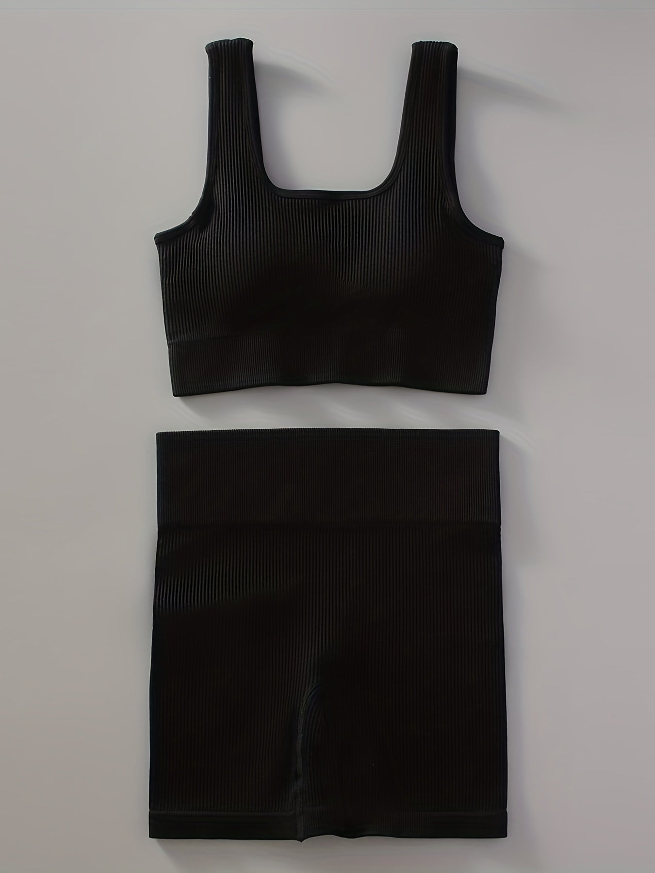 2pcs Women'S Breathable Seamless Yoga Leggings & Bra Set - High-Stretch Ribbed Gym Workout Shorts with Bra, Moisture-Wicking Athletic Outfit for Running, Pilates