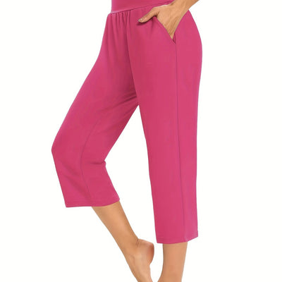 Plus Size Womens Capri Pants - Comfortable Solid Waistband, High Rise Skinny Fit - Fashionable for Casual Wear & Fitness