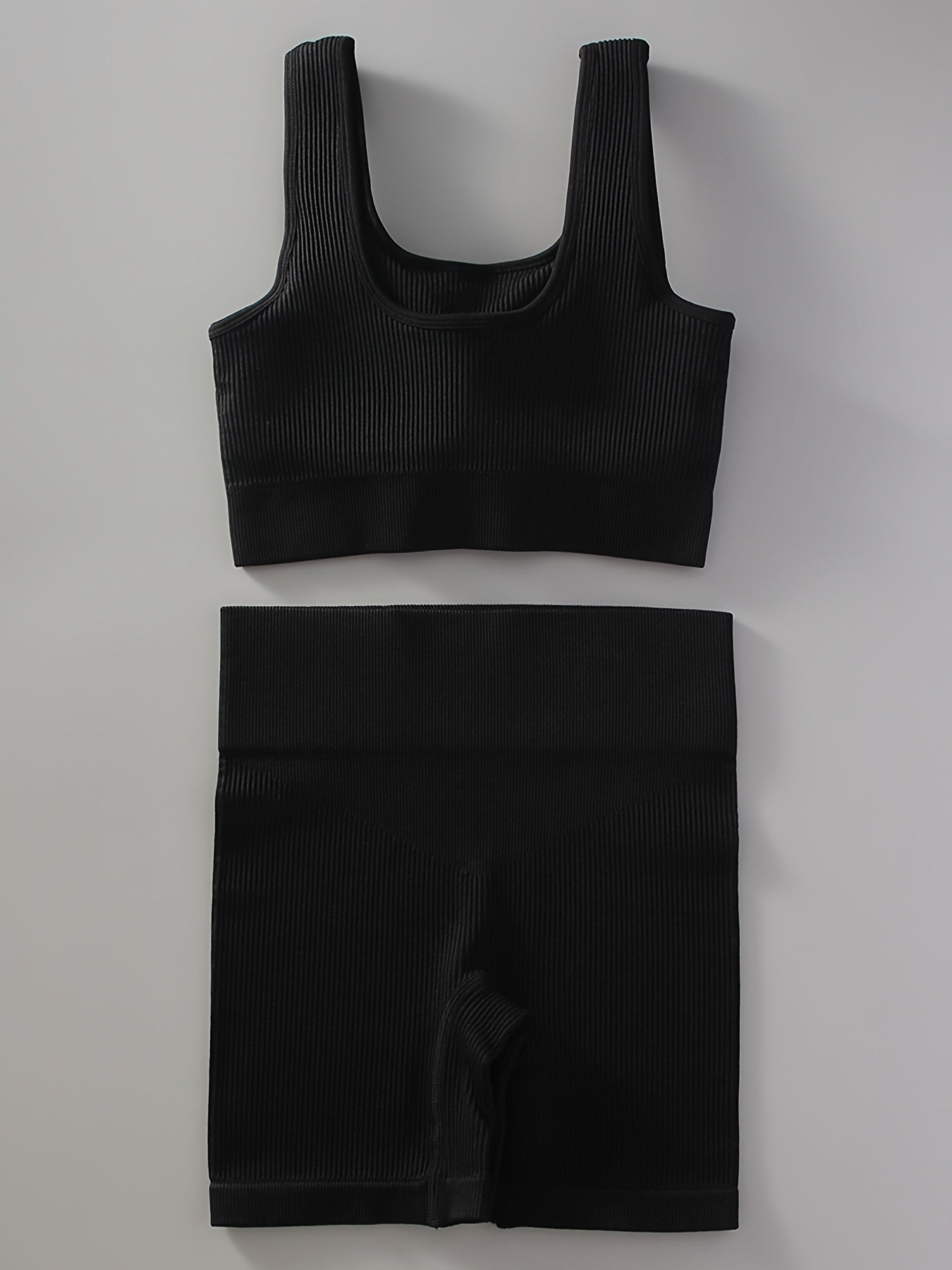 2pcs Women'S Breathable Seamless Yoga Leggings & Bra Set - High-Stretch Ribbed Gym Workout Shorts with Bra, Moisture-Wicking Athletic Outfit for Running, Pilates