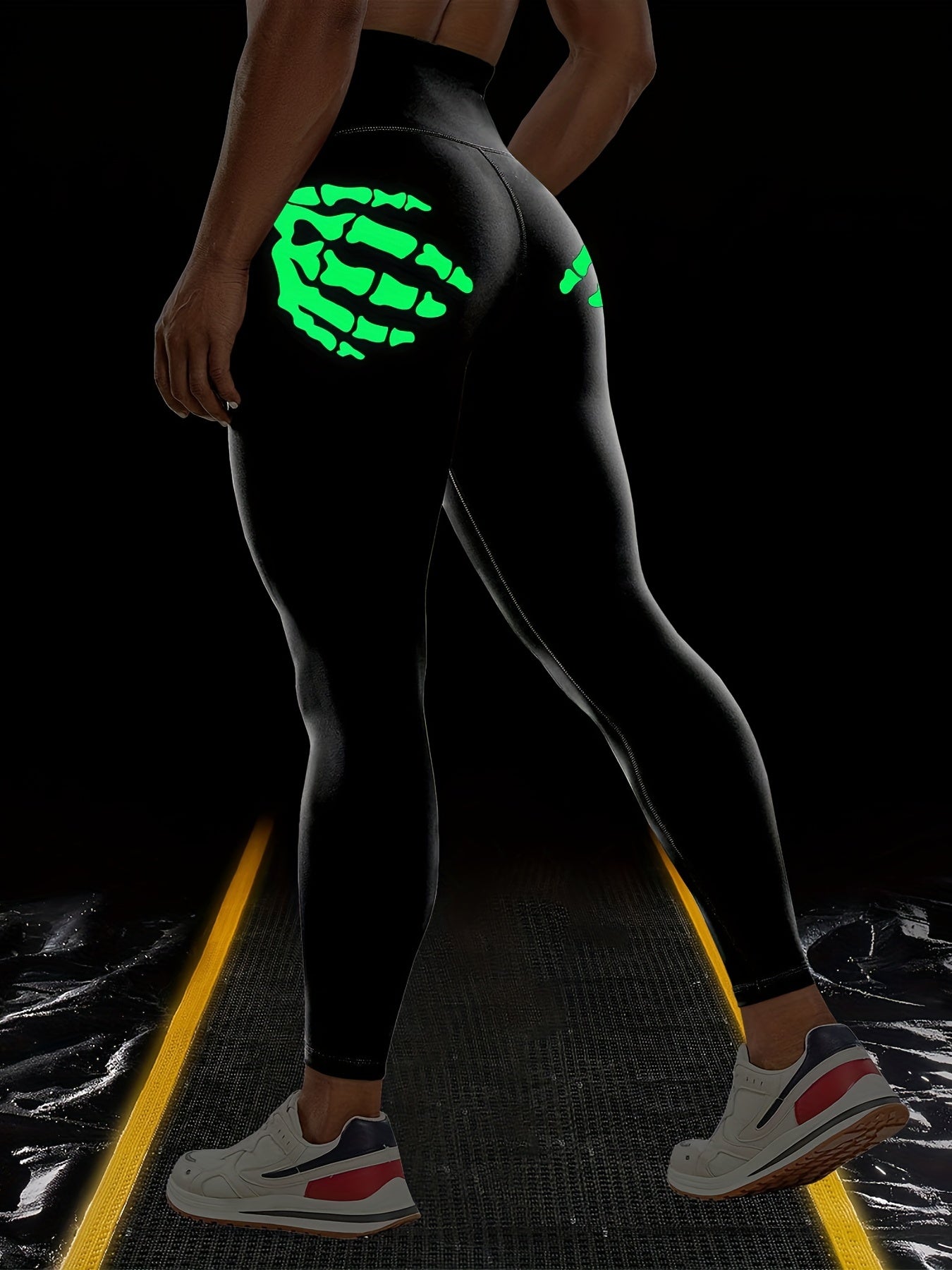 Vibrant Skeleton Hands Printed High Waist Sports Yoga Leggings - Moisture-Wicking, Four-Way Stretch, Comfortable, and Breathable - Perfect for Halloween, Carnival, Music Festival, and Workout Enthusiasts