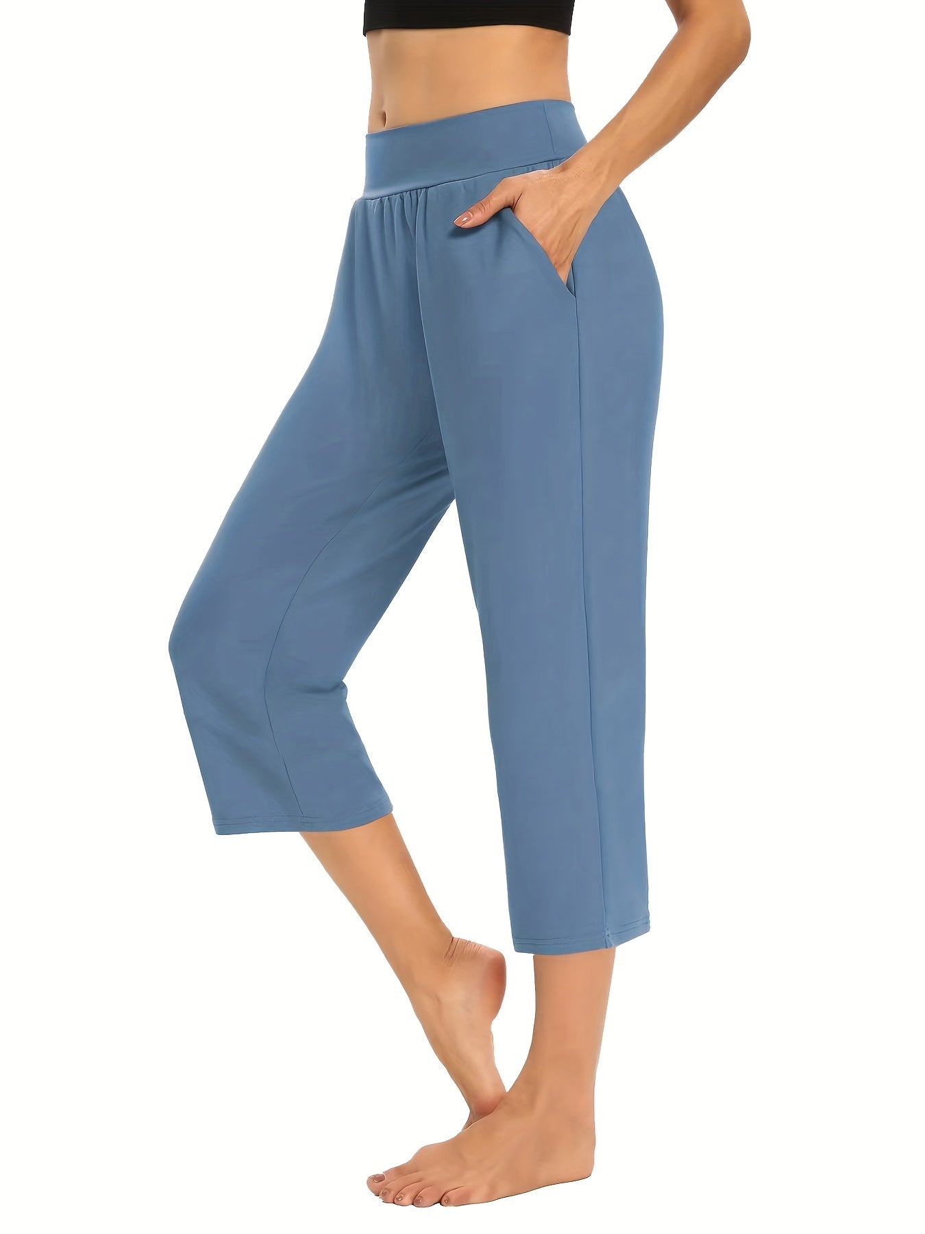 Plus Size Womens Capri Pants - Comfortable Solid Waistband, High Rise Skinny Fit - Fashionable for Casual Wear & Fitness