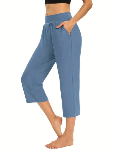Plus Size Womens Capri Pants - Comfortable Solid Waistband, High Rise Skinny Fit - Fashionable for Casual Wear & Fitness