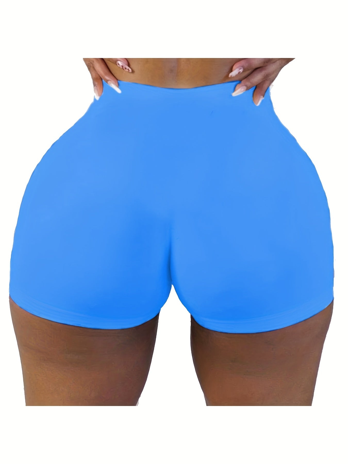 [High Waist Skinny Shorts] Solid High Waist Skinny Shorts, Casual Stretchy Yoga Shorts For Spring & Summer, Women's Clothing