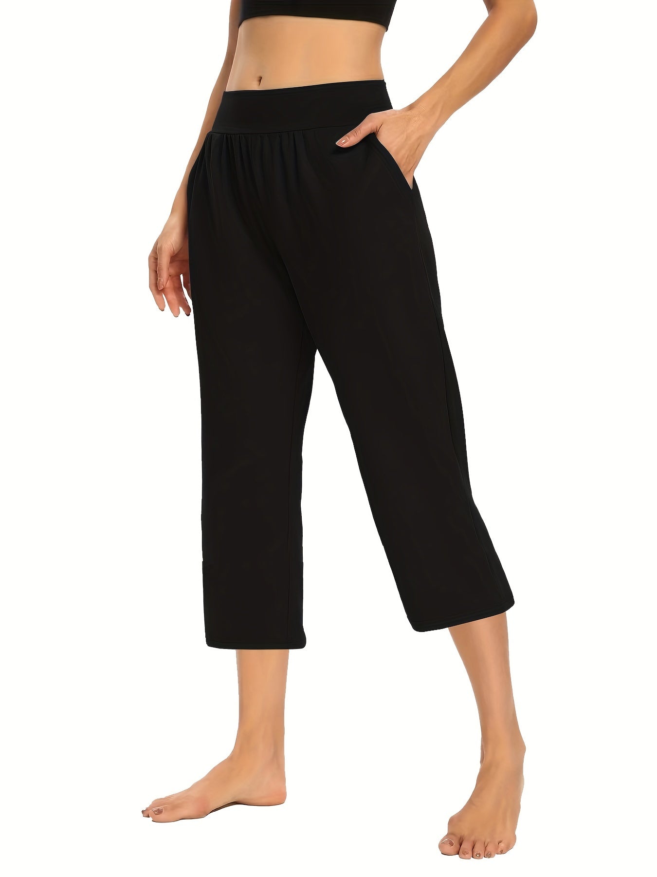 Plus Size Womens Capri Pants - Comfortable Solid Waistband, High Rise Skinny Fit - Fashionable for Casual Wear & Fitness