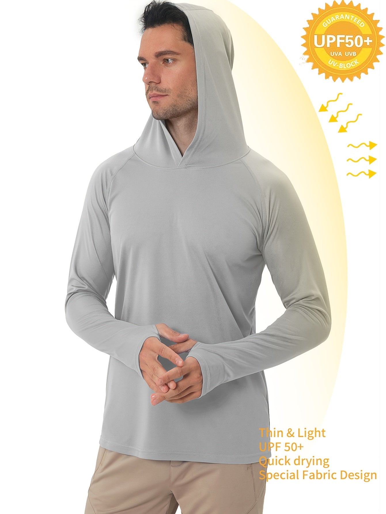 Men's UPF50+ Sun Protection Hoodie - Lightweight Quick-Dry Rash Guard, Breathable Long Sleeve UV Shirt for Fishing, Hiking, Yoga & Running, Olive Green, Machine Washable, Sports Apparel, Sporty Design, Durable Construction, A