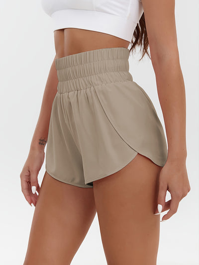 Solid Color Casual Sports Shorts, Elastic Waist Fitness Running Shorts, Women's Athleisure