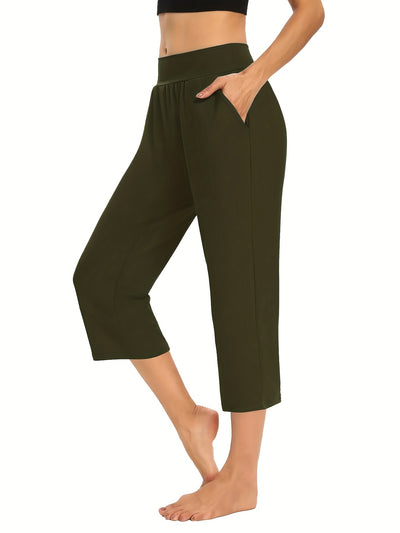 Plus Size Womens Capri Pants - Comfortable Solid Waistband, High Rise Skinny Fit - Fashionable for Casual Wear & Fitness