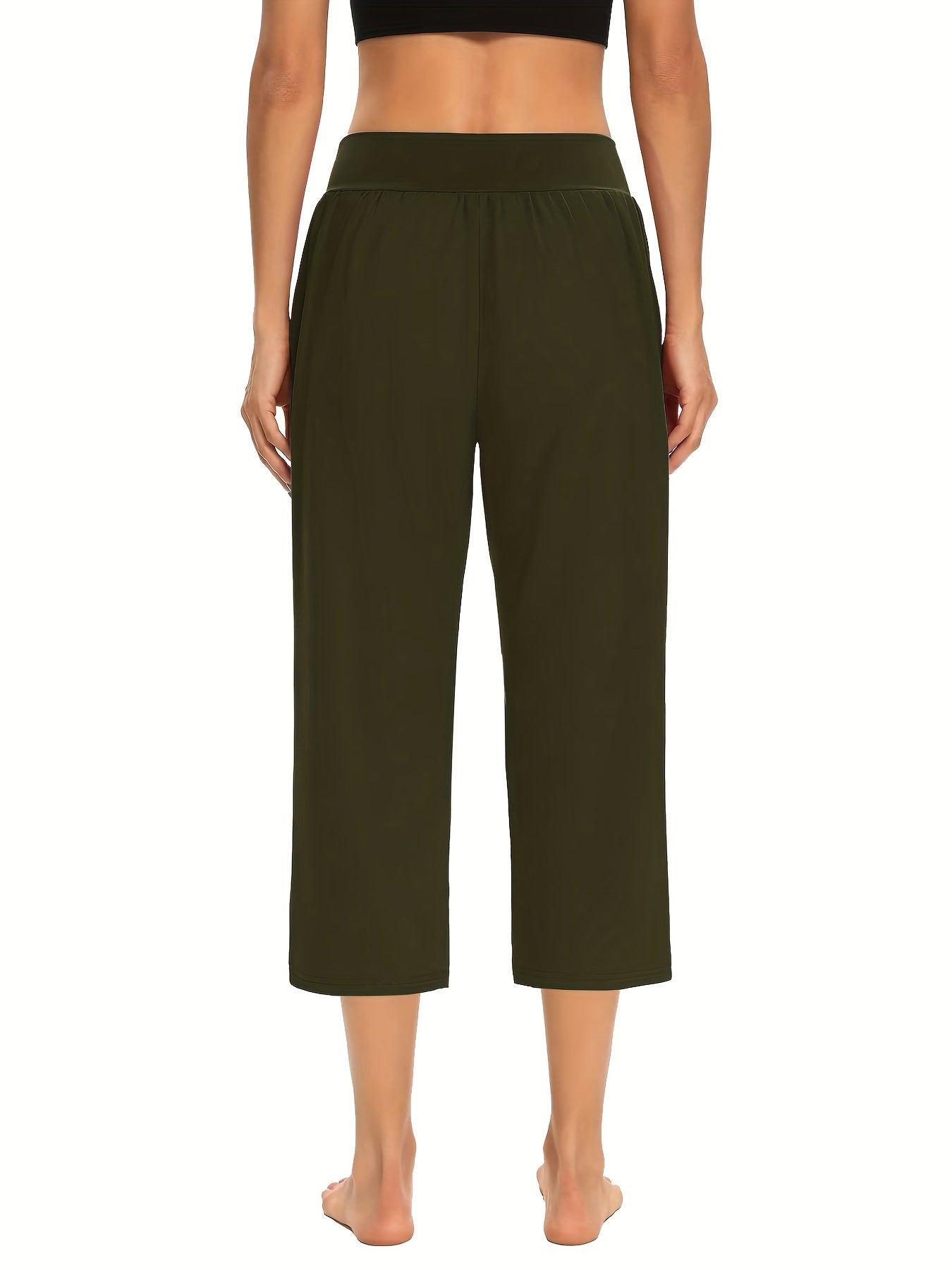 Plus Size Womens Capri Pants - Comfortable Solid Waistband, High Rise Skinny Fit - Fashionable for Casual Wear & Fitness