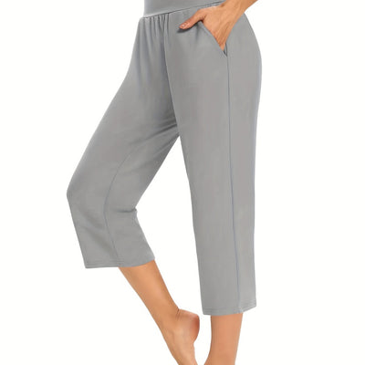 Plus Size Womens Capri Pants - Comfortable Solid Waistband, High Rise Skinny Fit - Fashionable for Casual Wear & Fitness