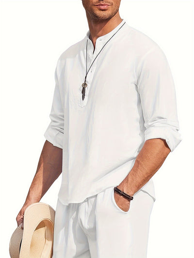 Men'S Bohemian Renaissance Shirt - Loose Fit Long Sleeve Button-Up Blouse, Non-Stretch Fabric for Yoga, Casual Outfits, Formal Events - All-Season Elegant Tops for Men - Easy Care Button Front Closure, Yoga Attire, Hippie Sty