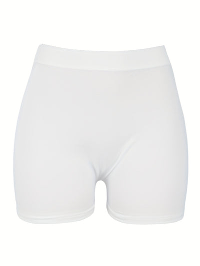 [High Waist Skinny Shorts] Solid High Waist Skinny Shorts, Casual Stretchy Yoga Shorts For Spring & Summer, Women's Clothing