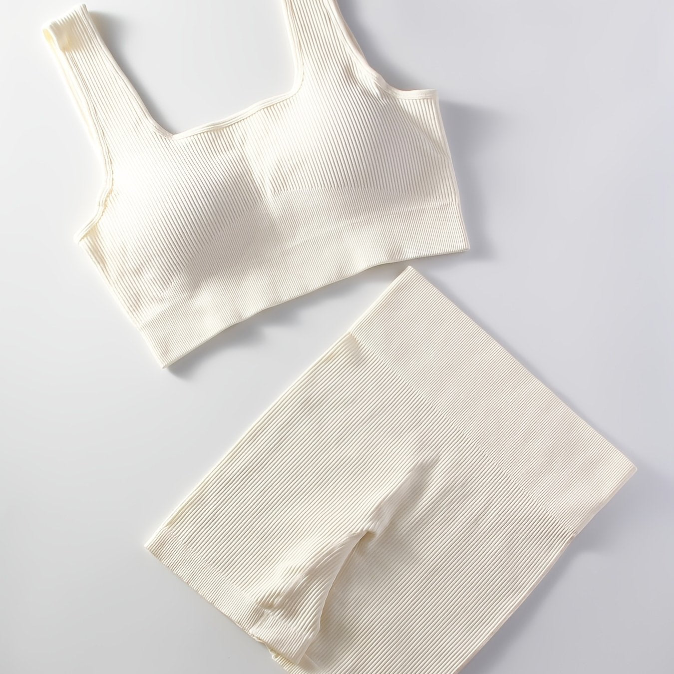 2pcs Women'S Breathable Seamless Yoga Leggings & Bra Set - High-Stretch Ribbed Gym Workout Shorts with Bra, Moisture-Wicking Athletic Outfit for Running, Pilates